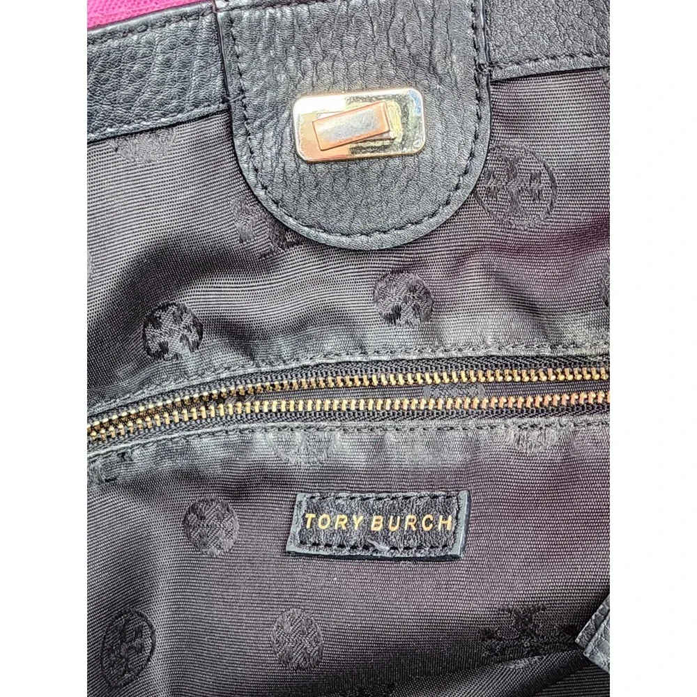 Tory Burch Britten Black Pebbled Leather Tote Bag Gold‎ Chain Shoulder Bag Large